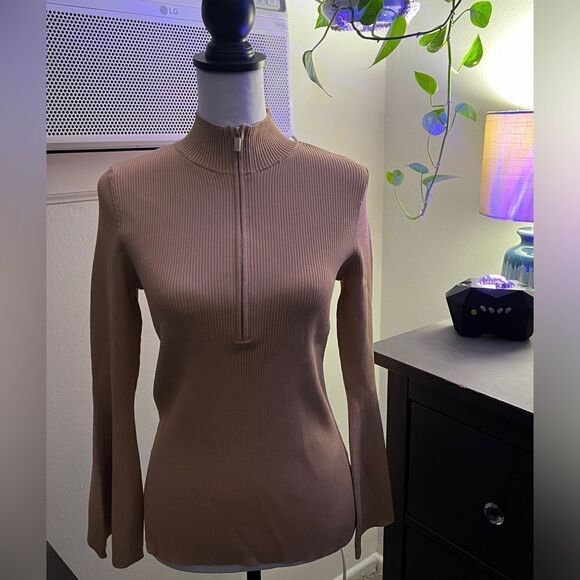 Boston proper half zip tan ribbed sweater - Picture 1 of 7